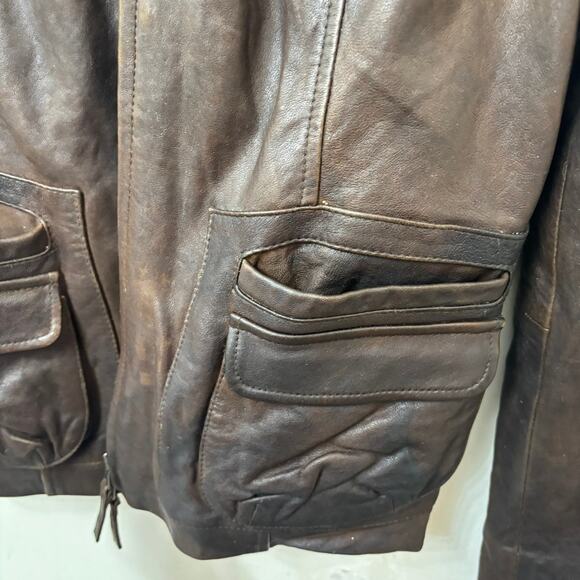 Vintage Lucky Brand Womens Distressed Brown Real  Leather Moto Jacket Medium - Picture 9 of 14